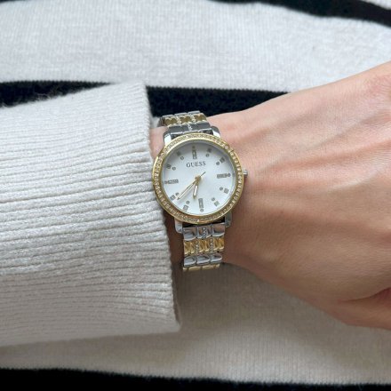 Złoto-srebrny delikatny zegarek Guess Hayley z bransoletą GW0612L2