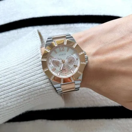 Guess Sunray zegarek damski na bransolecie rose gold z kryształkami GW0616L3