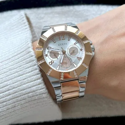 Guess Sunray zegarek damski na bransolecie rose gold z kryształkami GW0616L3