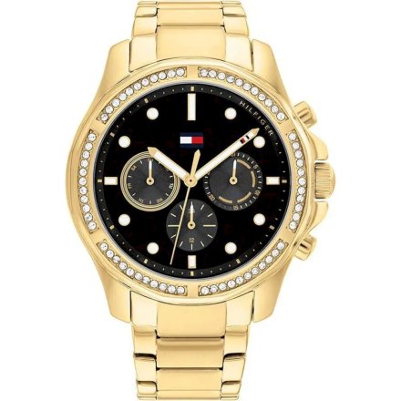 Złoty zegarek damski Tommy Hilfiger Brooklyn z czarną tarczą 1782570