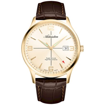 Męski zegarek Adriatica Super de Luxe złoty z brązowym paskiem A8331.1251Q