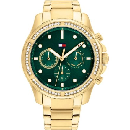 Złoty zegarek damski Tommy Hilfiger Brooklyn z zieloną tarczą 1782614