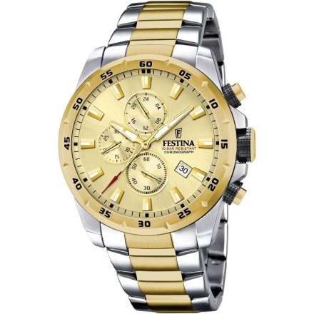 Złoto-srebrny zegarek Męski Festina ze stoperem i złotą tarcza  F20562/1 CHRONO SPORT 