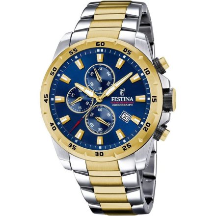 Złoto-srebrny zegarek Męski Festina ze stoperem i granatowa tarcza  F20562/2 CHRONO SPORT 