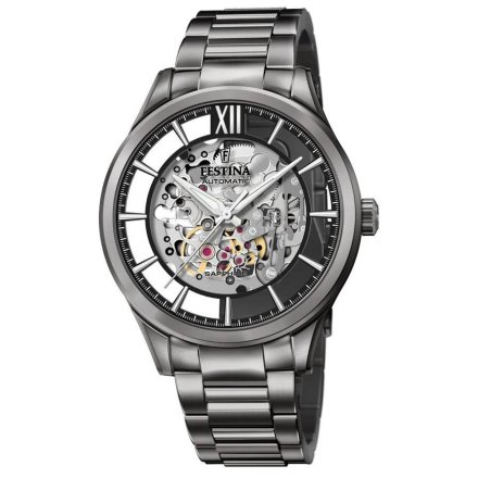 Czarny zegarek Męski Festina  F20632/1  Automatic Skeleton na bransolecie