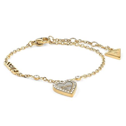 Złota bransoletka z dwukolorowym sercem GUESS LOVE ME TENDER JJUBB03242JWYGRH (S)