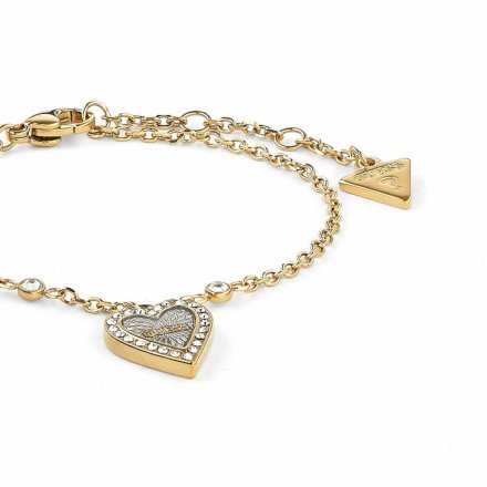 Złota bransoletka z dwukolorowym sercem GUESS LOVE ME TENDER JJUBB03242JWYGRH (S)