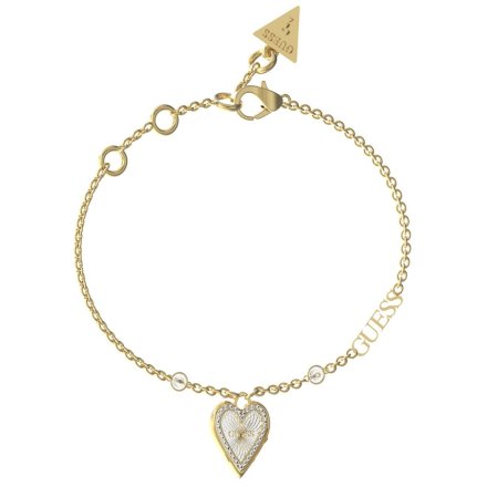 Złota bransoletka z dwukolorowym sercem GUESS LOVE ME TENDER JJUBB03242JWYGRH (S)