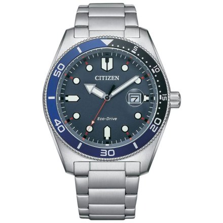 Srebrny zegarek męski Citizen AW1761-89L na bransolecie Eco Drive