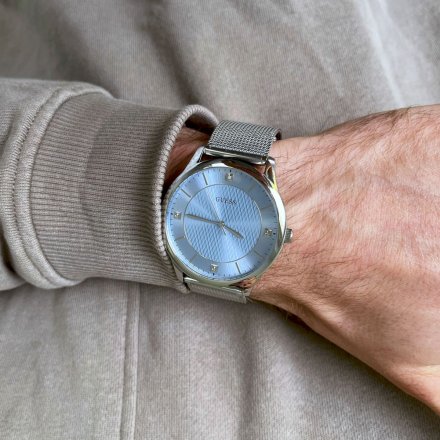 Srebrny zegarek męski Guess Riley z błękitną tarczą GW0069G1