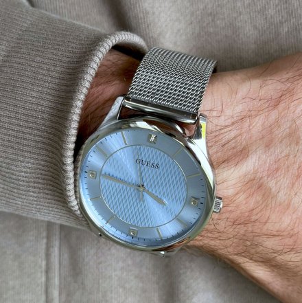 Srebrny zegarek męski Guess Riley z błękitną tarczą GW0069G1
