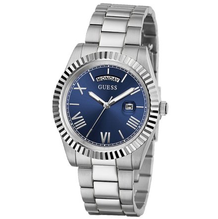 Srebrny zegarek Guess Connoisseur z bransoletką i datownikiem GW0265G7