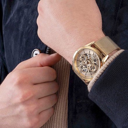 Złoty zegarek męski Guess Tailor z bransoletką mesh GW0368G2