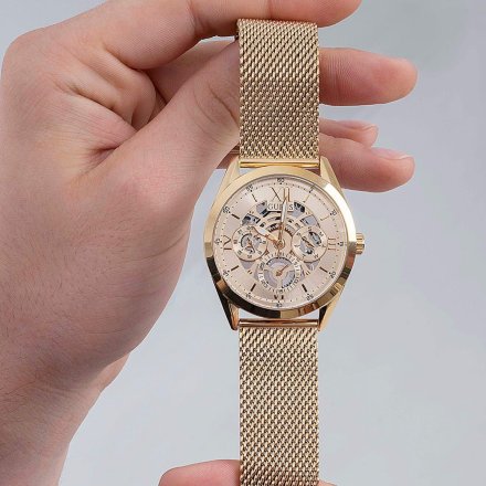 Złoty zegarek męski Guess Tailor z bransoletką mesh GW0368G2