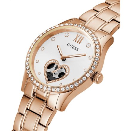 Różowozłoty zegarek damski Guess Be Loved z sercem GW0380L3