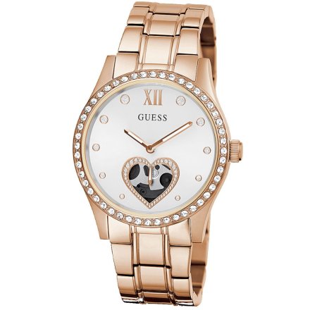 Różowozłoty zegarek damski Guess Be Loved z sercem GW0380L3