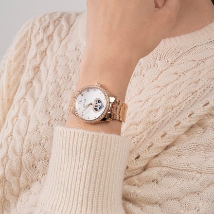 Różowozłoty zegarek damski Guess Be Loved z sercem GW0380L3