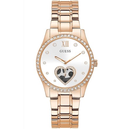 Różowozłoty zegarek damski Guess Be Loved z sercem GW0380L3