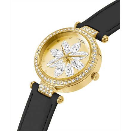 Złoty zegarek Guess Full Bloom z kamieniami na tarczy GW0382L2