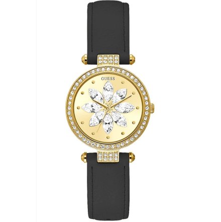 Złoty zegarek Guess Full Bloom z kamieniami na tarczy GW0382L2