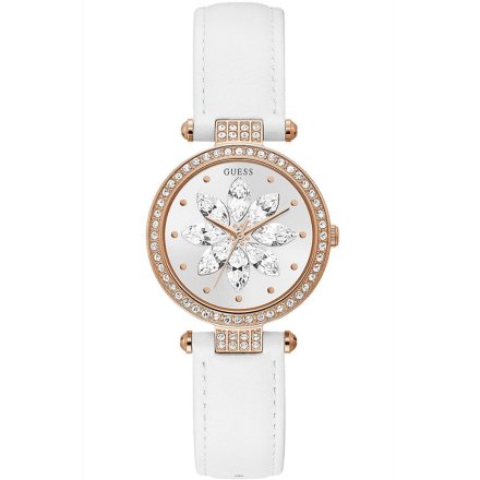 Różowozłoty zegarek Guess Full Bloom z kamieniami na tarczy GW0382L3