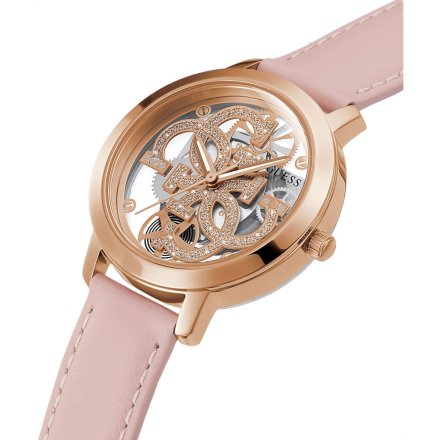 Różowozłoty zegarek Guess Quattro Clear z przeźroczystą tarczą GW0383L2