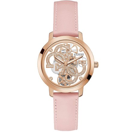 Różowozłoty zegarek Guess Quattro Clear z przeźroczystą tarczą GW0383L2