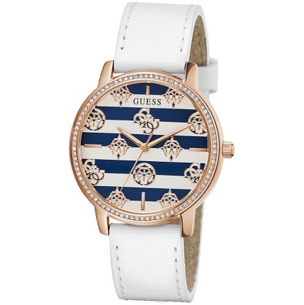 Różowozłoty zegarek damski Guess Eco Marina z tarczą w paski GW0398L2