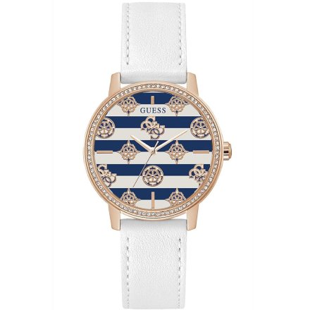 Różowozłoty zegarek damski Guess Eco Marina z tarczą w paski GW0398L2