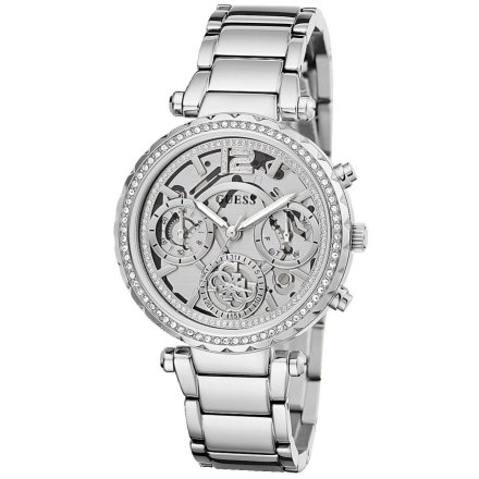Srebrny zegarek damski Guess Solstice z kryształkami GW0403L1