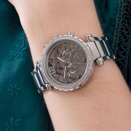 Srebrny zegarek damski Guess Solstice z kryształkami GW0403L1