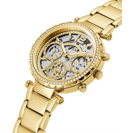 Złoty zegarek damski Guess Solstice z kryształkami GW0403L2