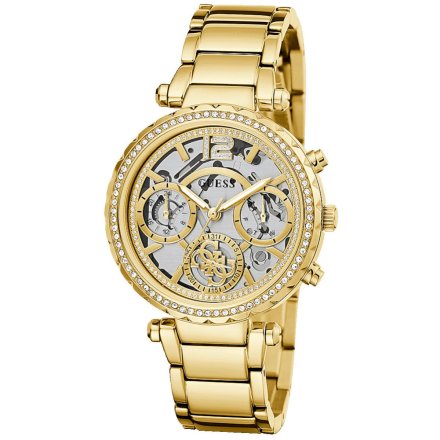 Złoty zegarek damski Guess Solstice z kryształkami GW0403L2