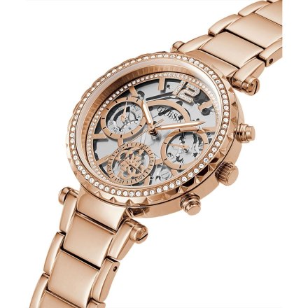 Różowozłoty zegarek damski Guess Solstice z kryształkami GW0403L3
