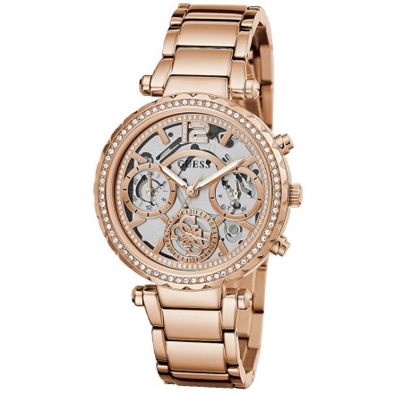 Różowozłoty zegarek damski Guess Solstice z kryształkami GW0403L3