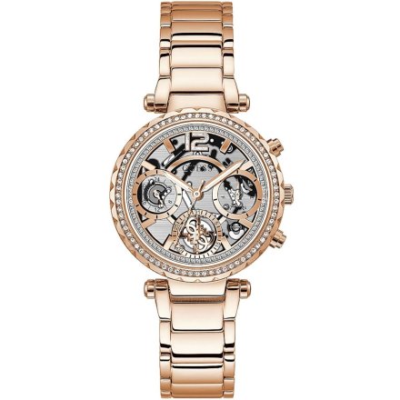 Różowozłoty zegarek damski Guess Solstice z kryształkami GW0403L3