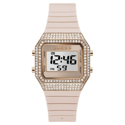 Różowozłoty zegarek damski Guess Zoom z wyświetlaczem i z paskiem GW0430L3