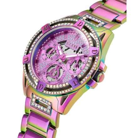 Różowy zegarek damski Guess Queen z kryształkami GW0464L4