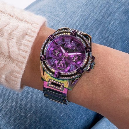 Różowy zegarek damski Guess Queen z kryształkami GW0464L4