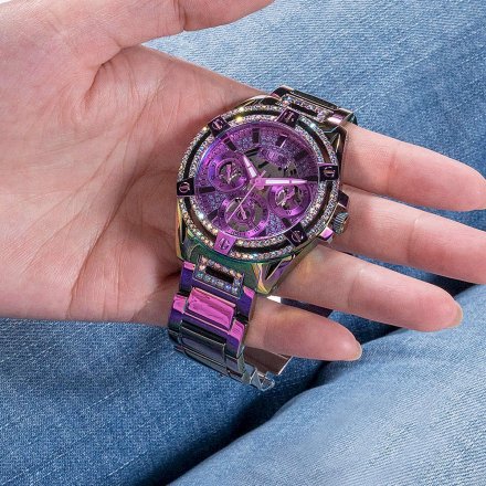 Różowy zegarek damski Guess Queen z kryształkami GW0464L4