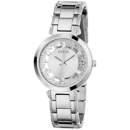 Srebrny zegarek Guess Clear prześwitujący GW0470L1