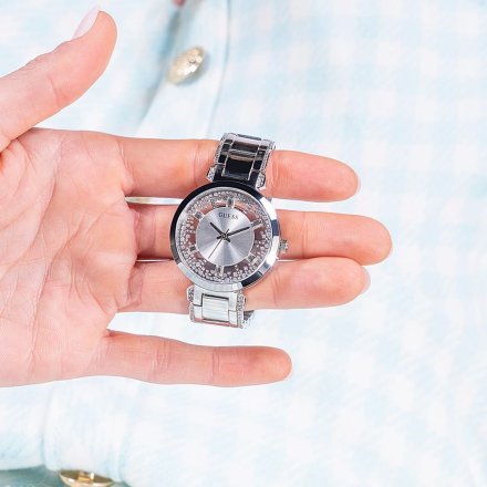 Srebrny zegarek Guess Clear prześwitujący GW0470L1