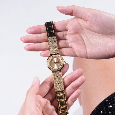 Złoty zegarek Guess Treasure na bransolecie GW0476L2