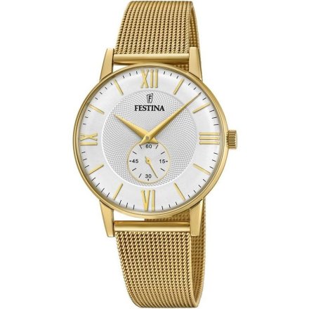 Zegarek Męski Festina 20569/2 ze złota bransoleta mesh i srebrna tarczą RETRO