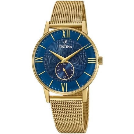 Zegarek Męski Festina 20569/3  ze złotą bransoleta mesh i niebieską tarczą  RETRO
