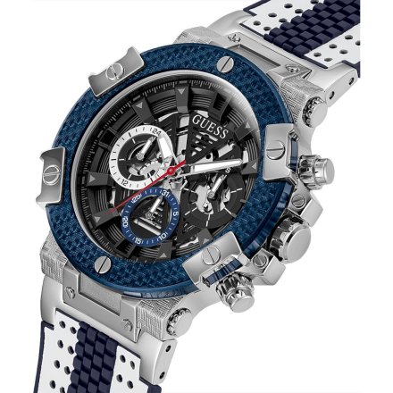 Srebrno-granatowy zegarek męski Guess Carbon z paskiem GW0486G1
