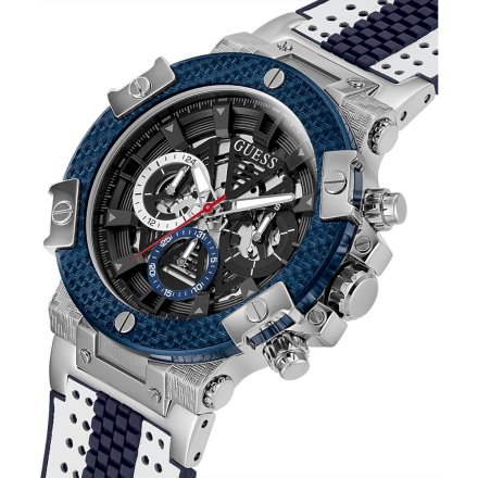 Srebrno-granatowy zegarek męski Guess Carbon z paskiem GW0486G1