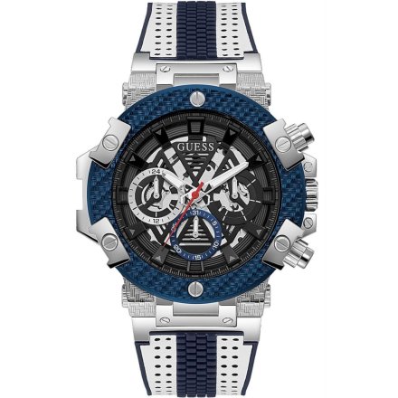 Srebrno-granatowy zegarek męski Guess Carbon z paskiem GW0486G1