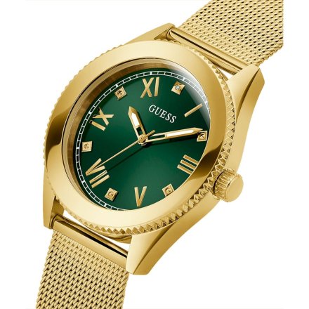 Złoty zegarek Guess Noble z zieloną tarczą GW0495G4
