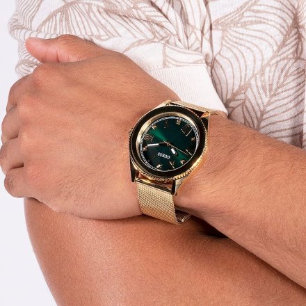 Złoty zegarek Guess Noble z zieloną tarczą GW0495G4